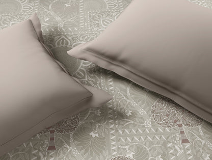 Rangana Muted 100% Cotton Double Quilt, 210 TC, Floral, Cream