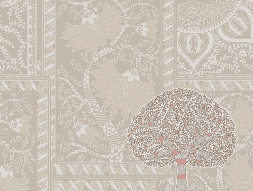 Rangana Muted 100% Cotton Double Quilt, 210 TC, Floral, Cream