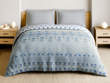 Rangana Muted 100% Cotton Double Quilt, 210 TC, Floral, Blue