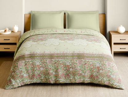 Rangana Muted 100% Cotton Double Quilt, 210 TC, Floral, Light Yellow