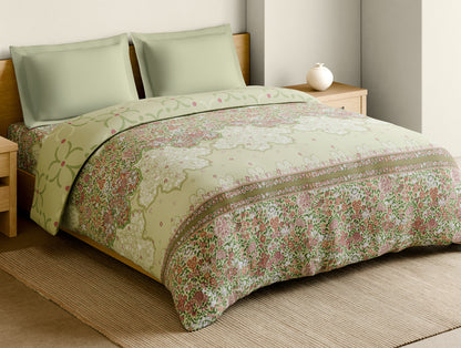 Rangana Muted 100% Cotton Double Quilt, 210 TC, Floral, Light Yellow