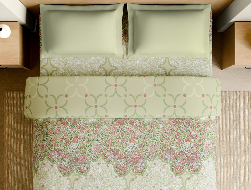 Rangana Muted 100% Cotton Double Quilt, 210 TC, Floral, Light Yellow