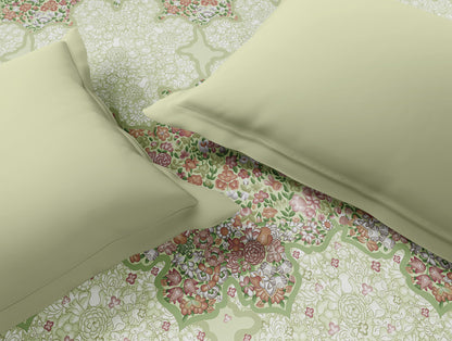 Rangana Muted 100% Cotton Double Quilt, 210 TC, Floral, Light Yellow