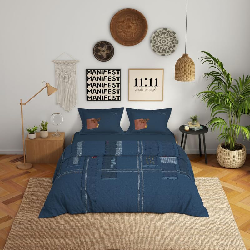 Genz 100% Cotton Large Bedsheet, 180 TC, Characters, Light Blue