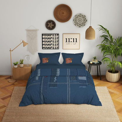 Genz 100% Cotton Large Bedsheet, 180 TC, Characters, Light Blue