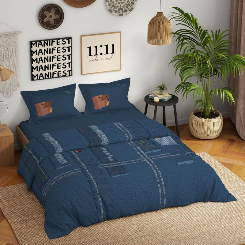 Genz 100% Cotton Large Bedsheet, 180 TC, Characters, Light Blue