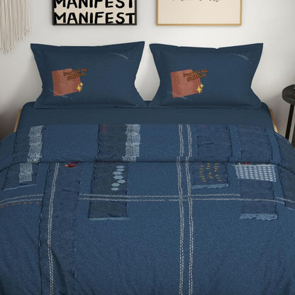 Genz 100% Cotton Large Bedsheet, 180 TC, Characters, Light Blue