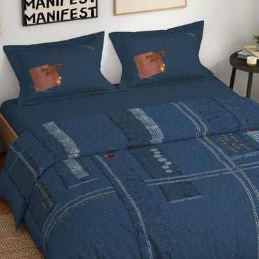 Genz 100% Cotton Large Bedsheet, 180 TC, Characters, Light Blue