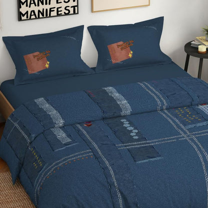 Genz 100% Cotton Large Bedsheet, 180 TC, Characters, Light Blue