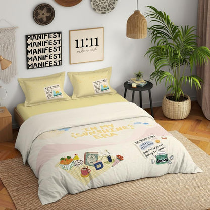 Genz 100% Cotton Large Bedsheet, 180 TC, Characters, Cream