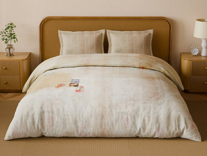 Organic Cotton Large Bedsheet, 180 TC, Floral, Light Peach
