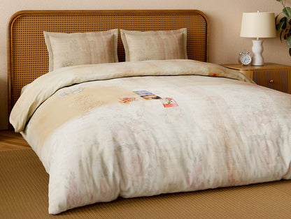 Organic Cotton Large Bedsheet, 180 TC, Floral, Light Peach