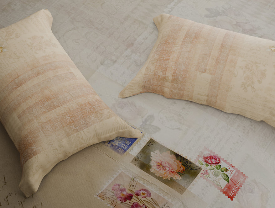 Organic Cotton Large Bedsheet, 180 TC, Floral, Light Peach