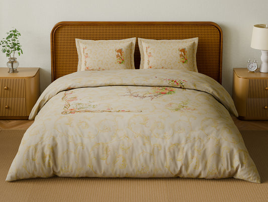 Organic Cotton Large Bedsheet, 180 TC, Ornate, Cream