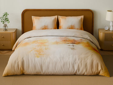 Organic Cotton Large Bedsheet, 180 TC, Floral, Light Peach