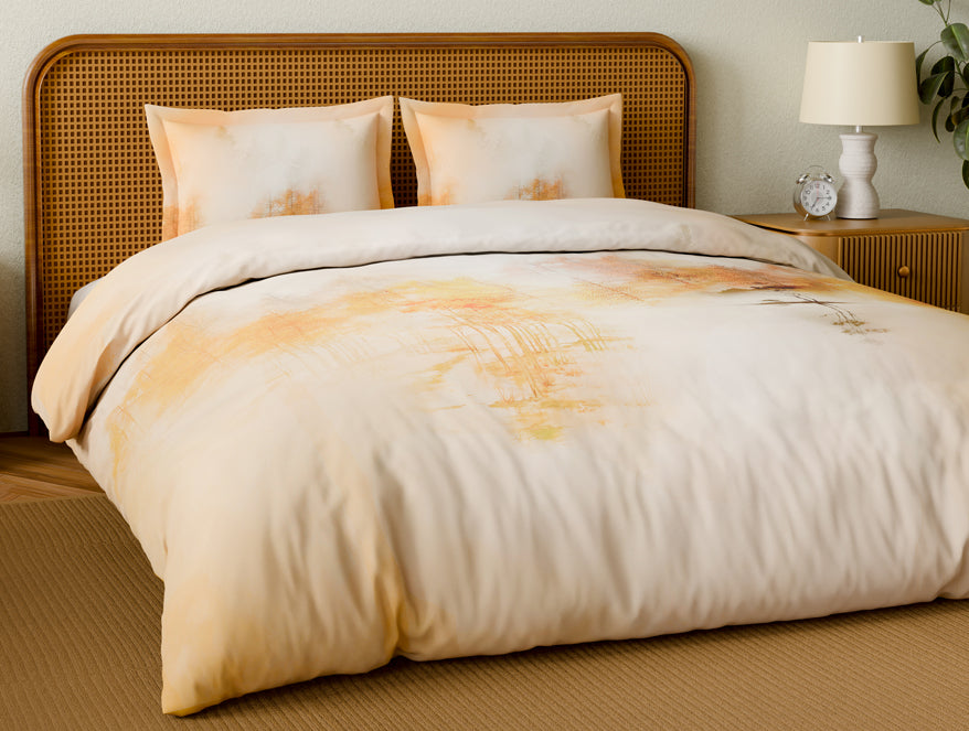 Organic Cotton Large Bedsheet, 180 TC, Floral, Light Peach
