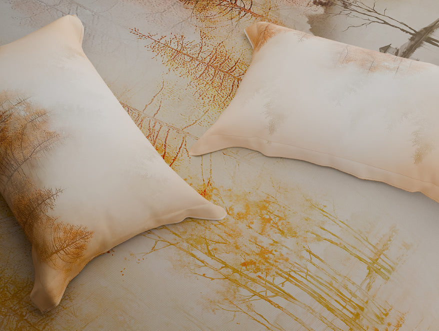 Organic Cotton Large Bedsheet, 180 TC, Floral, Light Peach