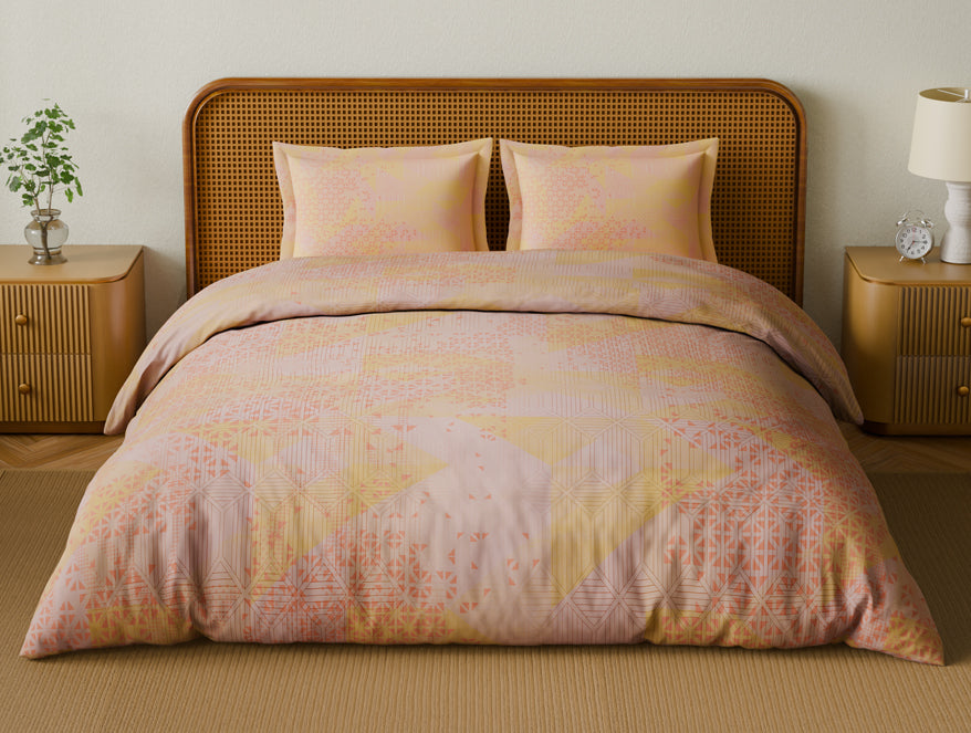 Organic Cotton Large Bedsheet, 180 TC, Geometric, Light Blush