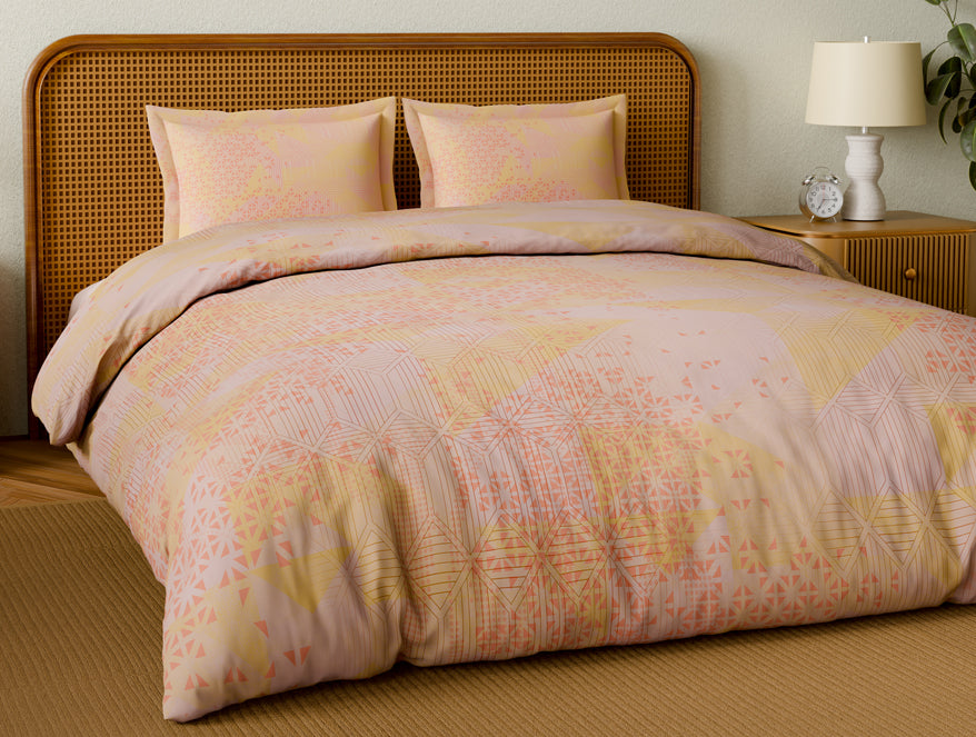 Organic Cotton Large Bedsheet, 180 TC, Geometric, Light Blush