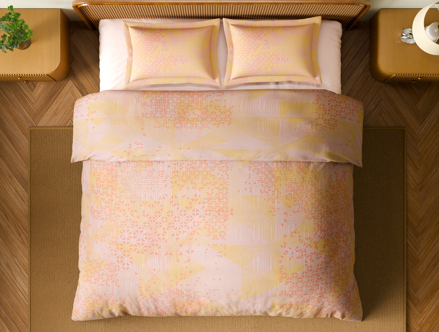 Organic Cotton Large Bedsheet, 180 TC, Geometric, Light Blush