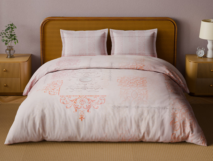 Organic Cotton Large Bedsheet, 180 TC, Ornate, Light Blush