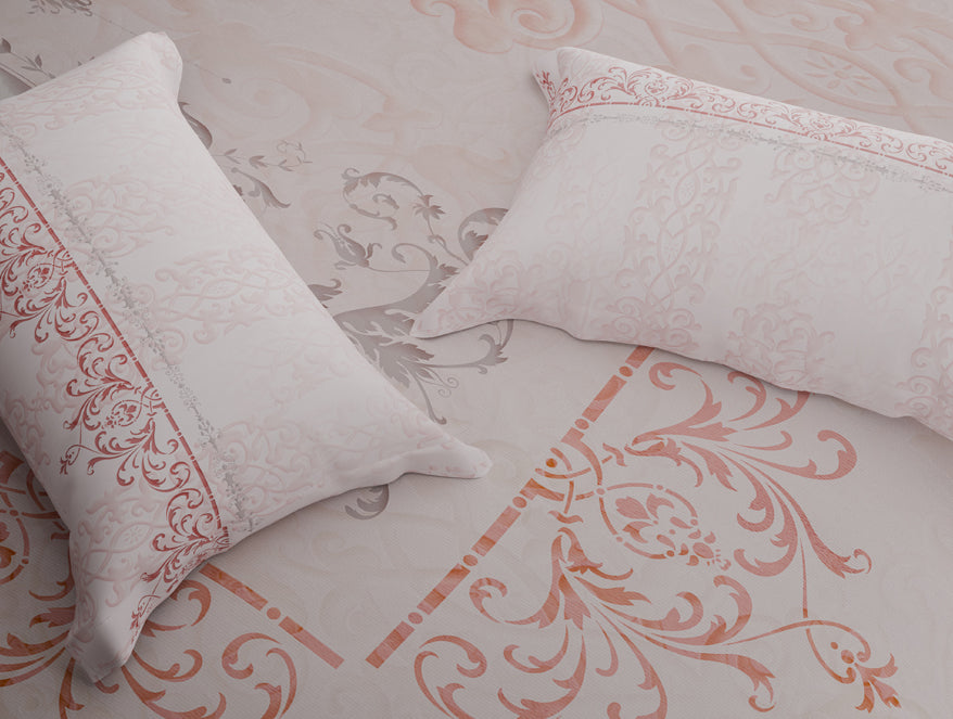 Organic Cotton Large Bedsheet, 180 TC, Ornate, Light Blush
