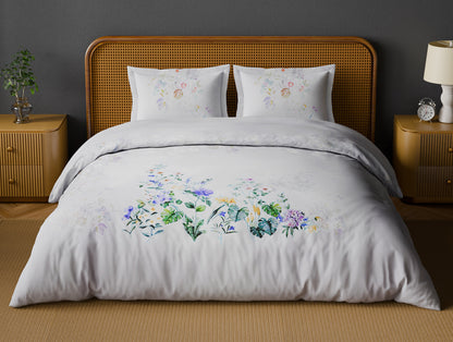 Organic Cotton Large Bedsheet, 180 TC, Floral, Light Violet