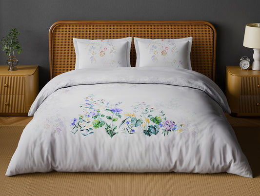 Organic Cotton Large Bedsheet, 180 TC, Floral, Light Violet