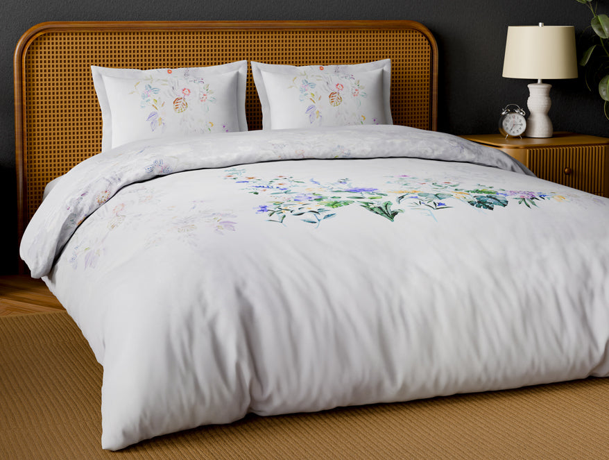 Organic Cotton Large Bedsheet, 180 TC, Floral, Light Violet