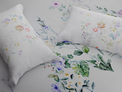 Organic Cotton Large Bedsheet, 180 TC, Floral, Light Violet