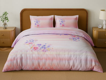 Organic Cotton Large Bedsheet, 180 TC, Floral, Light Violet