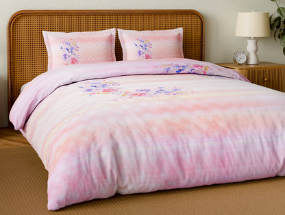 Organic Cotton Large Bedsheet, 180 TC, Floral, Light Violet