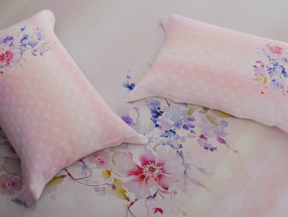 Organic Cotton Large Bedsheet, 180 TC, Floral, Light Violet