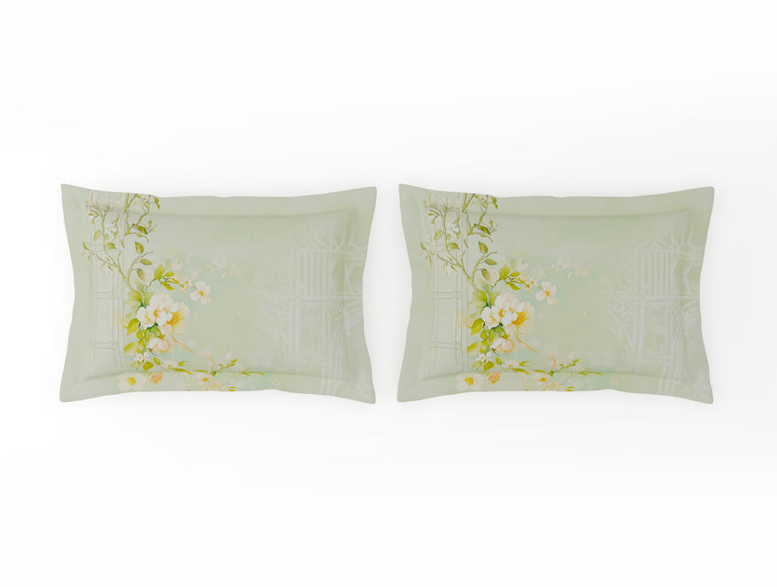 Organic Cotton Large Bedsheet, 180 TC, Floral, Light Green