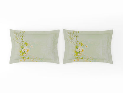Organic Cotton Large Bedsheet, 180 TC, Floral, Light Green