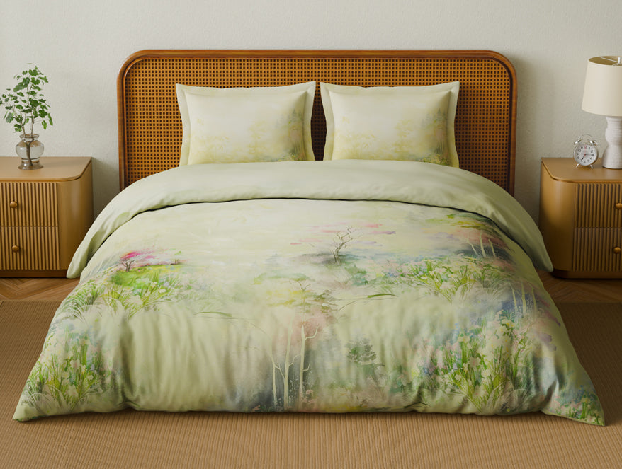 Organic Cotton Large Bedsheet, 180 TC, Floral, Light Yellow
