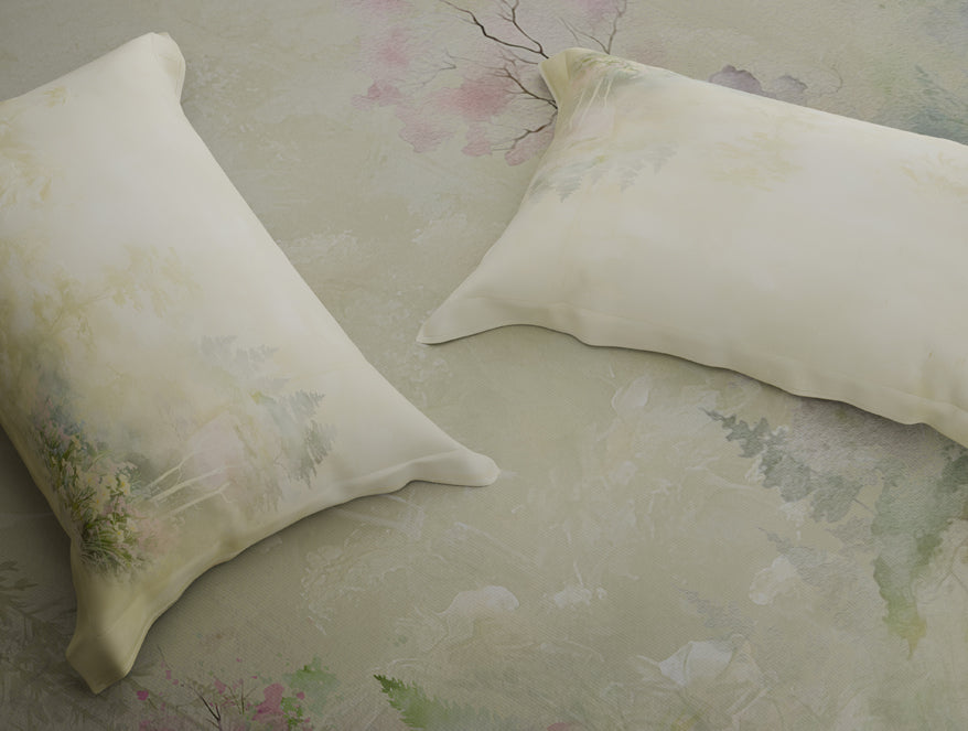 Organic Cotton Large Bedsheet, 180 TC, Floral, Light Yellow
