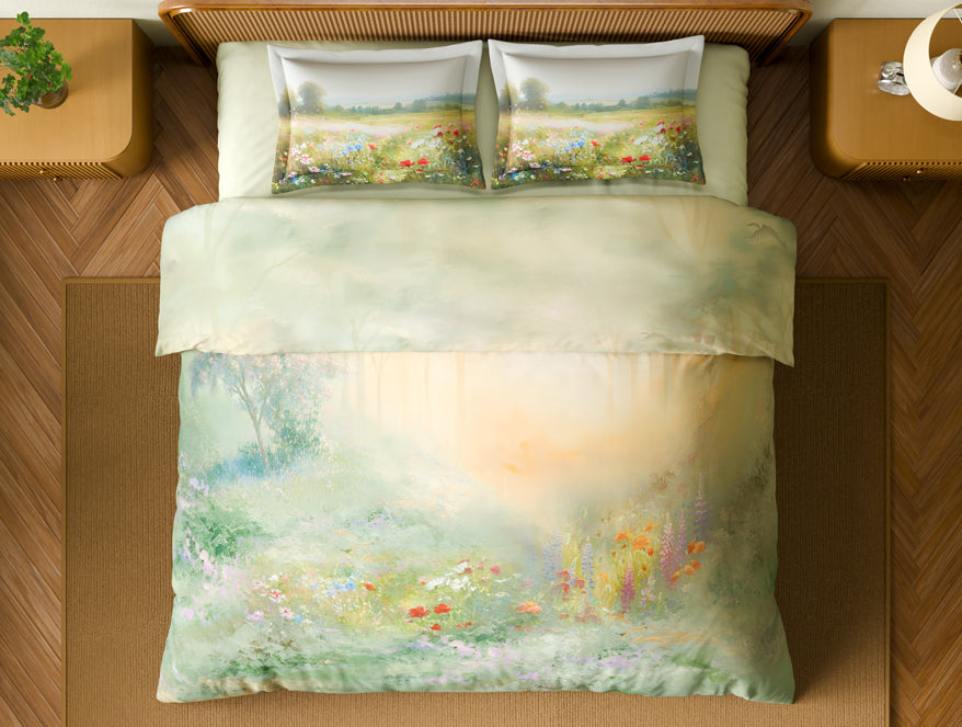 Organic Cotton Large Bedsheet, 180 TC, Floral, Light Green