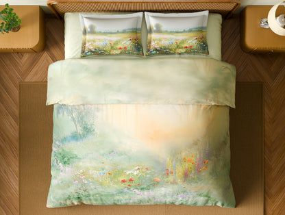 Organic Cotton Large Bedsheet, 180 TC, Floral, Light Green