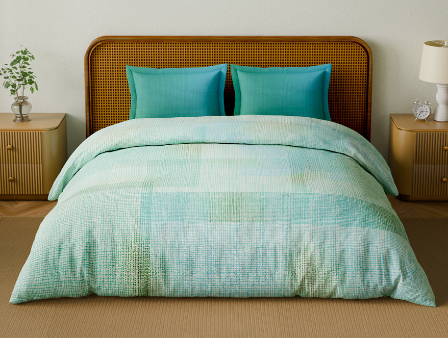 Organic Cotton Large Bedsheet, 180 TC, Geometric, Light Blue