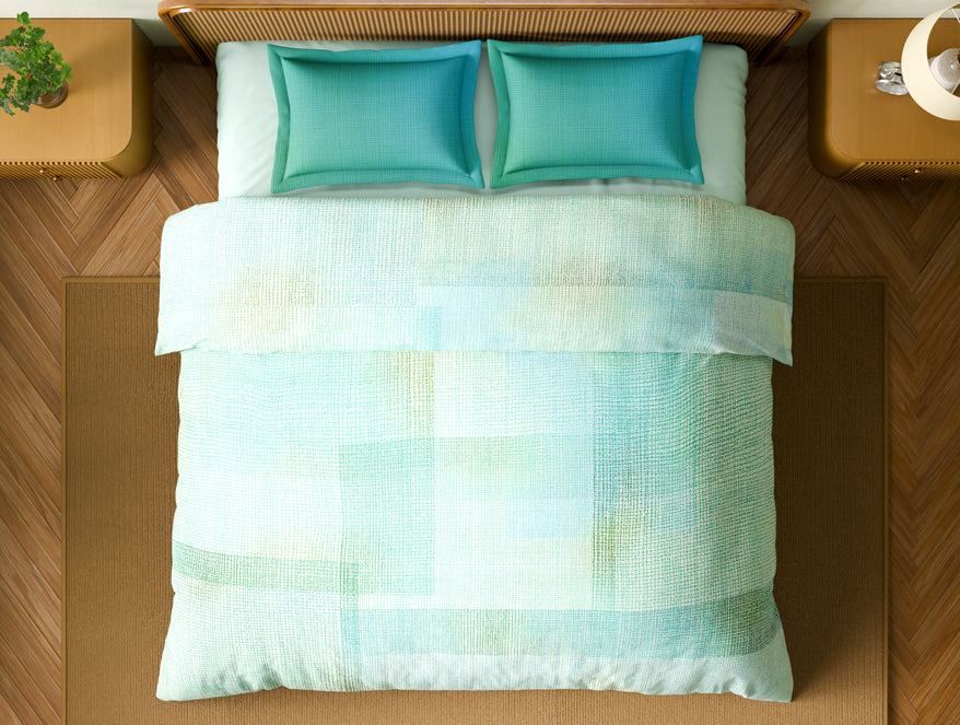 Organic Cotton Large Bedsheet, 180 TC, Geometric, Light Blue