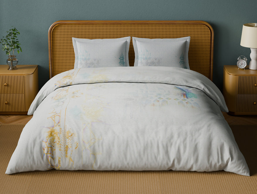 Organic Cotton Large Bedsheet, 180 TC, Abstract, Light Grey