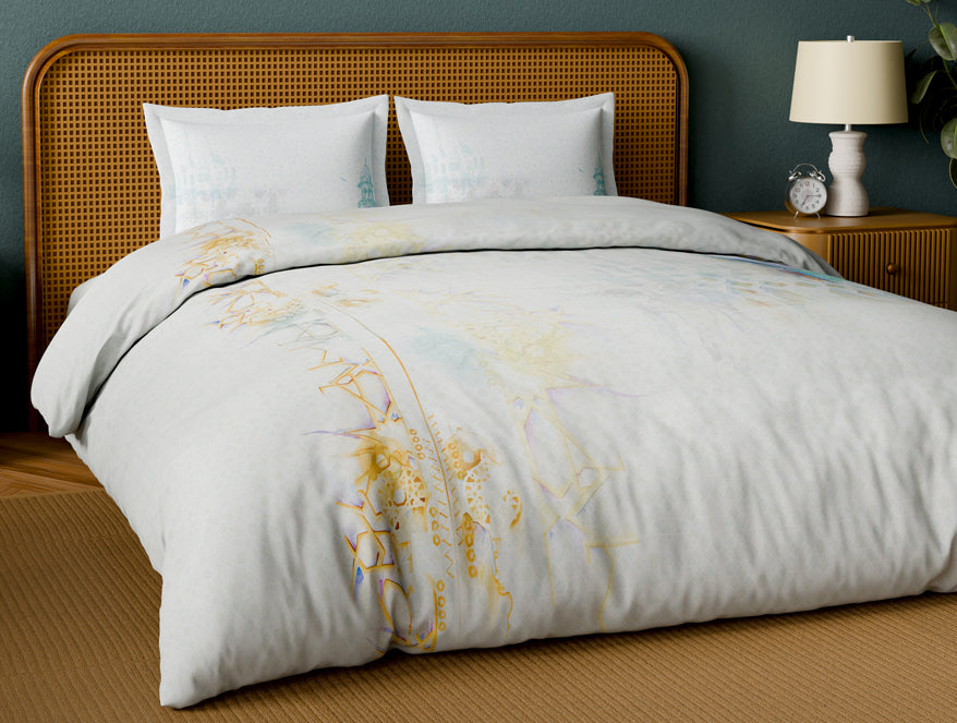 Organic Cotton Large Bedsheet, 180 TC, Abstract, Light Grey