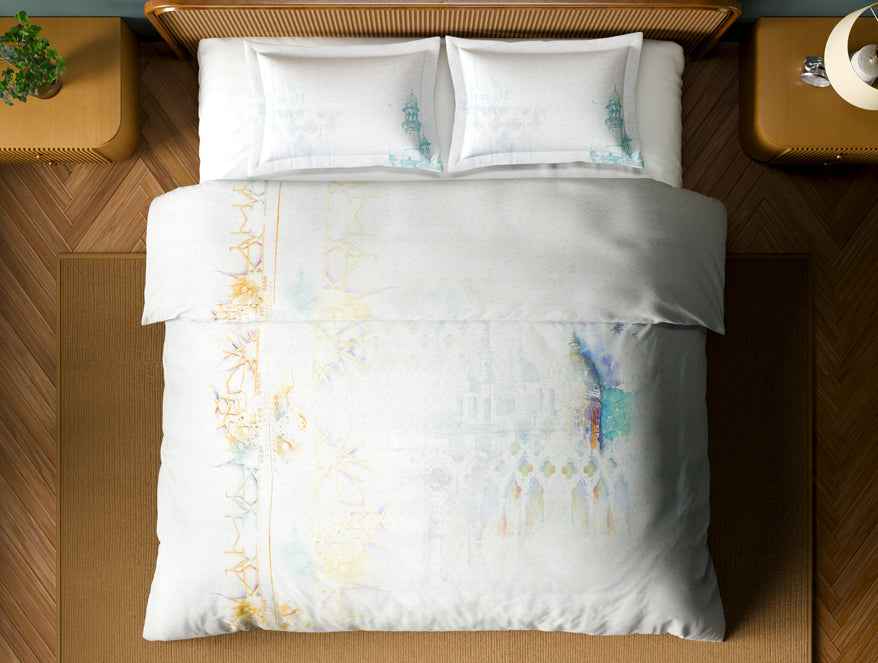 Organic Cotton Large Bedsheet, 180 TC, Abstract, Light Grey