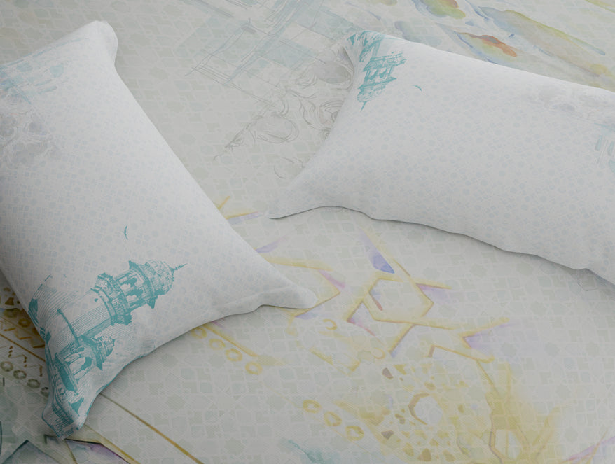 Organic Cotton Large Bedsheet, 180 TC, Abstract, Light Grey