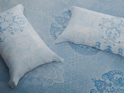 Organic Cotton Large Bedsheet, 180 TC, Ornate, Light Blue