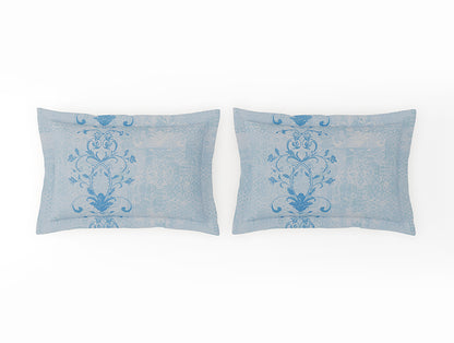 Organic Cotton Large Bedsheet, 180 TC, Ornate, Light Blue