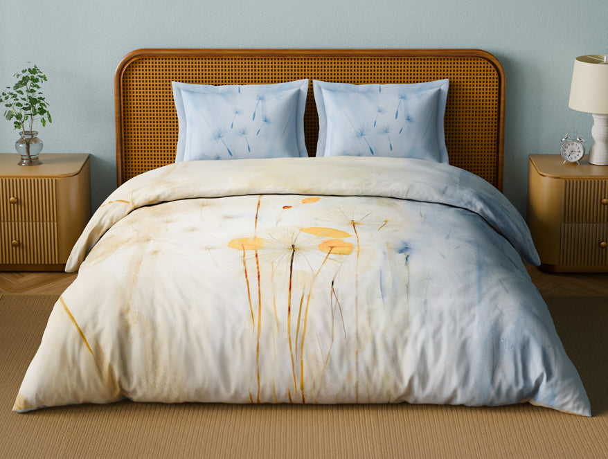 Organic Cotton Large Bedsheet, 180 TC, Floral, Light Taupe