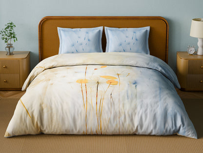 Organic Cotton Large Bedsheet, 180 TC, Floral, Light Taupe