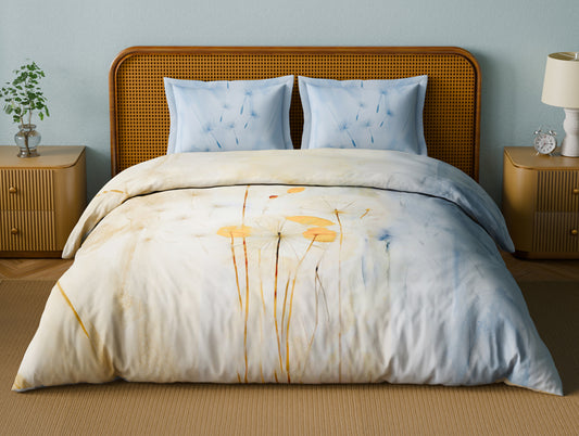 Organic Cotton Large Bedsheet, 180 TC, Floral, Light Taupe